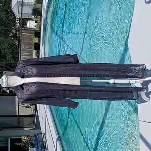 Soft Surroundings Ibiza Sheer Embroidered Maxi Shirt Dress Size PS Quarry NWOT